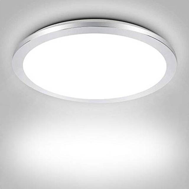 PADMA LED Ceiling Light for Bathroom 18W Flush Ceiling Light Fitting Chrome Cover Modern Ultra Slim Panel Ceiling Lights, Daylight, IP44 Waterpro