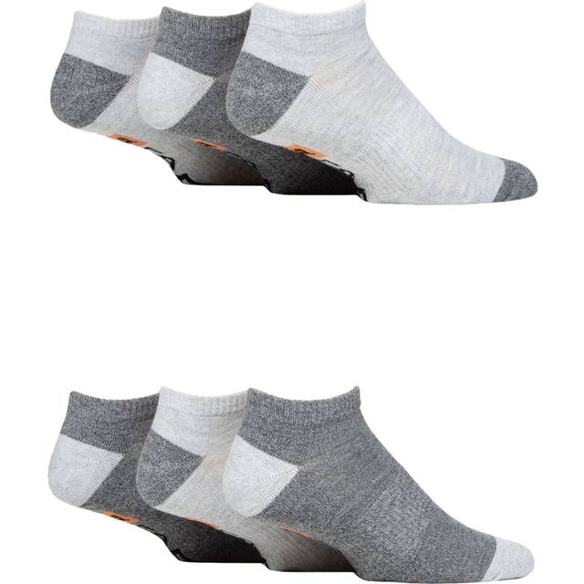 Mens 6 Pair Farah Plain, Patterned and Striped Trainer Socks Heel & Toe White / Grey 6-11