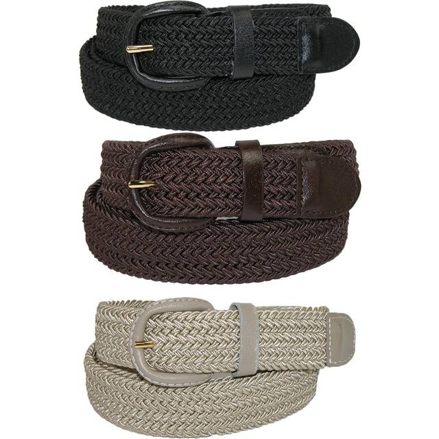 CTM Men&#39;s Elastic Braided Stretch Belt (Pack of 3 Colors) - Black - Black Brown Khaki (Xlarge)