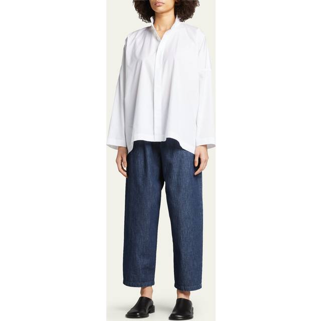 Wide Longer-Back Double Stand Collar Shirt (Mid Plus Length) - WHITE - 0 (X-Small)