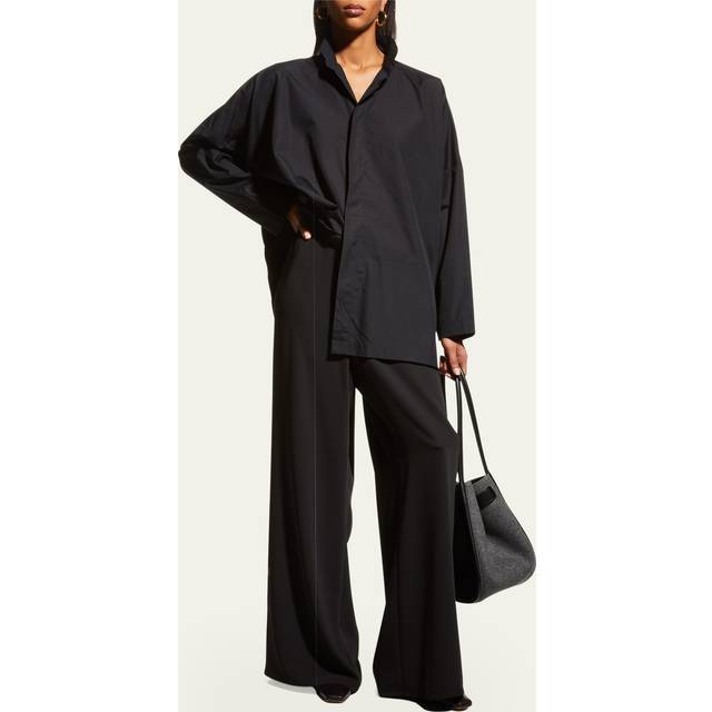 Wide Double Stand Collar Shirt - Long - BLACK - 0 (X-Small)