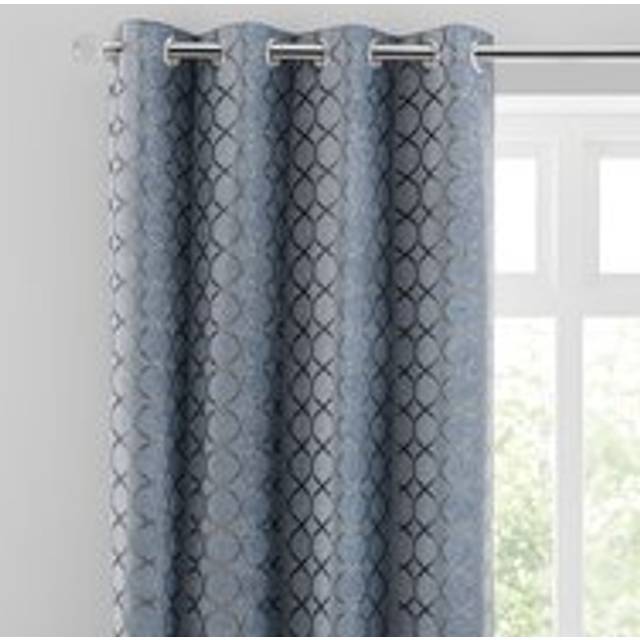 Chenille Ogee Eyelet Curtains - Ashley Blue