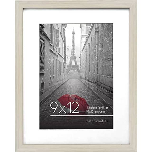 Americanflat 9x12 Picture Frame in Light Wood - Displays 6x8 with Mat and 9x12 Without Mat - Engineered Wood with Shatter Resistant Glass - Horizontal