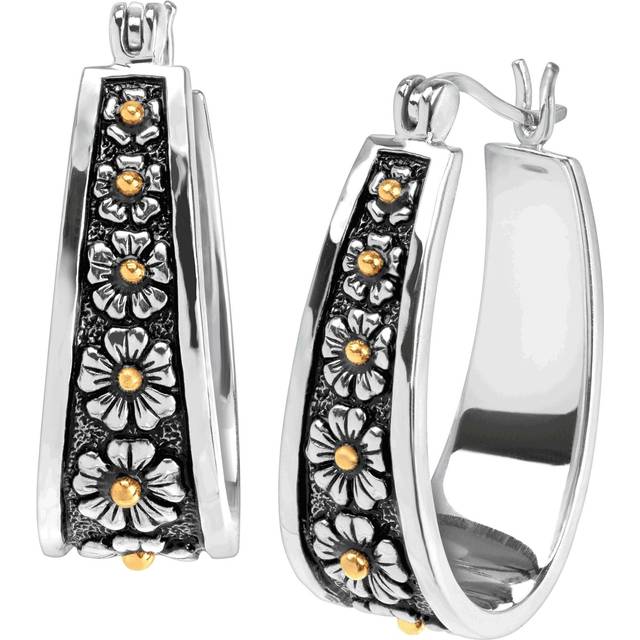 Silpada 'Primavera' Daisy Hoop Earrings in Sterling Silver with 14K Gold-Plating - Two-Tone