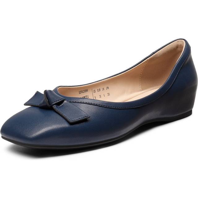 DREAM PAIRS Women's Ballet Low Wedge Dressy Flats  Comfortable Square Toe Soft Slip on Bowknot Flat Shoes  Sdfa2309w  Navy  Size 9