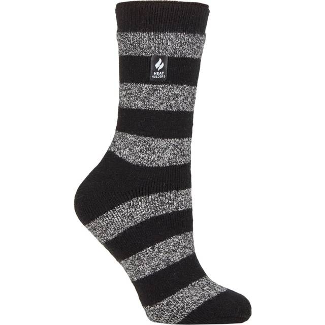Women's 1 Pair SOCKSHOP Heat Holders 1.6 TOG Lite Patterned and Striped Socks Bologna Chunky Stripe Black / White 4-8 Ladies