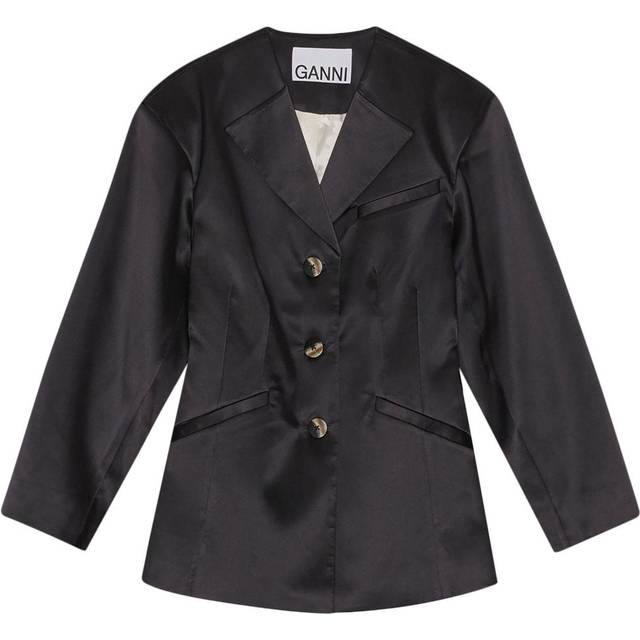 GANNI - single-breasted blazer - women - Recycled Polyester/Elastane - 40 - Black