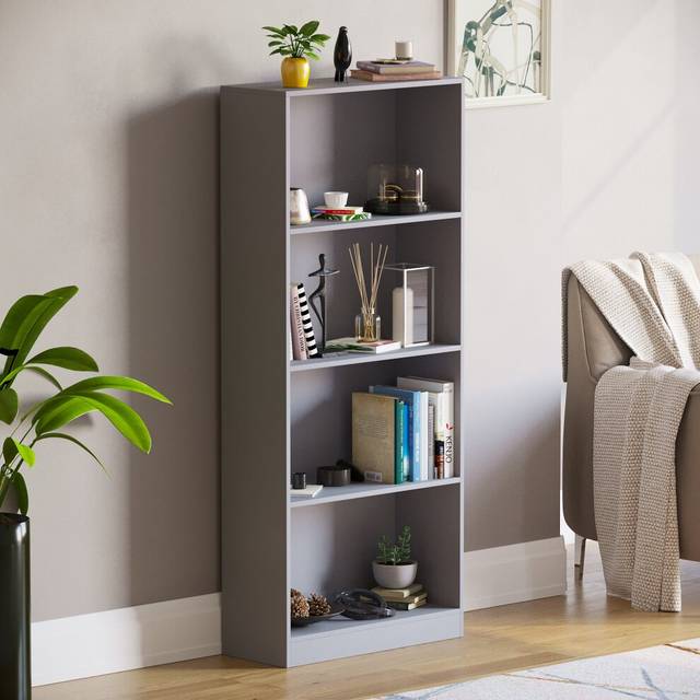 (Grey) Cambridge 4 Tier Bookcase Shelf Office Storage