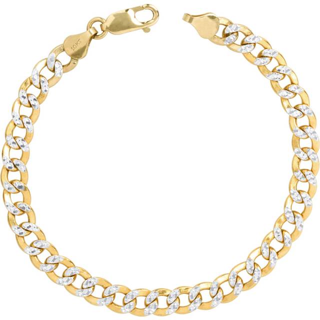 10k yellow gold 7.5mm diamond cut pave cuban chain mens bracelet 7" 7.5" 8" 8