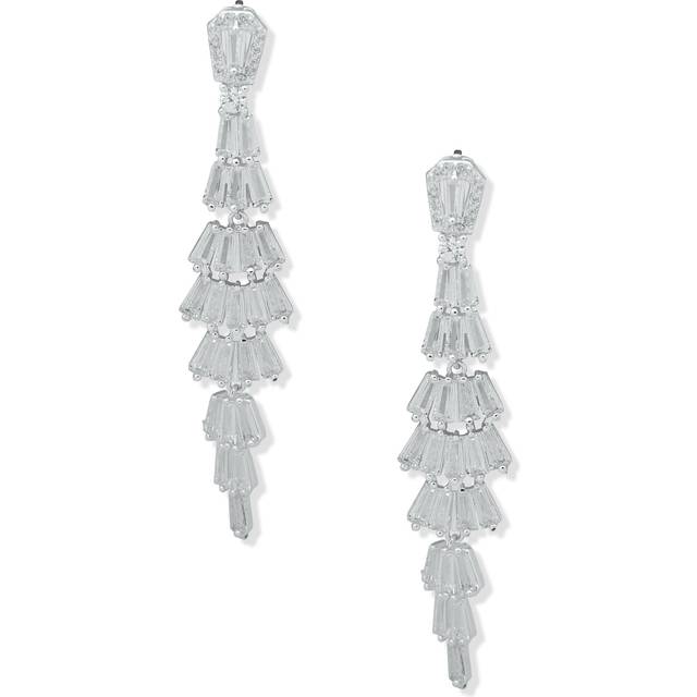 Anne Klein Women's CZ Post Tassle Earrings in Silver Tone