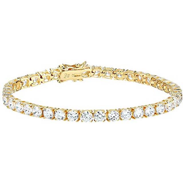 Yellow gold Plated Sterling Silver Round cut cubic Zirconia Tennis Bracelet (4mm), 7