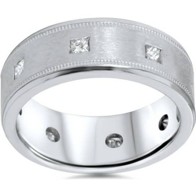 Men's 3/4ct Princess Cut Diamond Comfort Fit Wedding Band Ring 14k White Gold