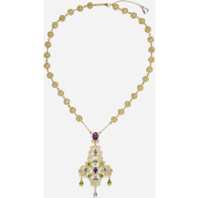 Dolce & Gabbana Pizzo Necklace In Yellow Gold Filigree With Amethysts, Aquamarines, Peridots And Morganite - Woman Necklaces Gold Gold Onesize