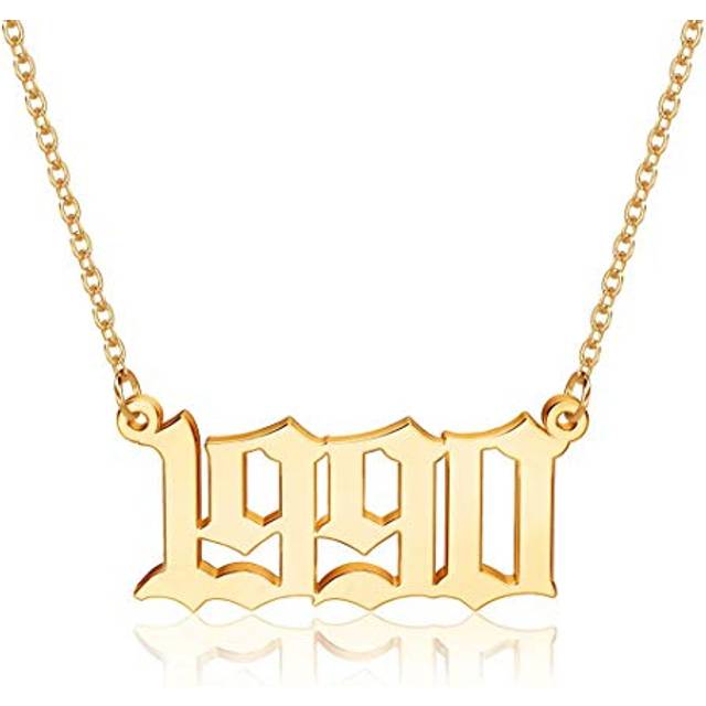 M MOOHAM 1990 Necklace Birth Year Necklace Old English Birth Year Number Pendant Gold Necklace Gifts for Women Men Birthday Anniversary Wife 1990 Ne