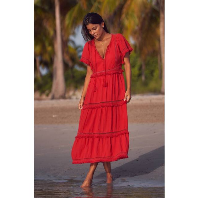 Malaya Kaftan | Hot Coral - Red/Pink