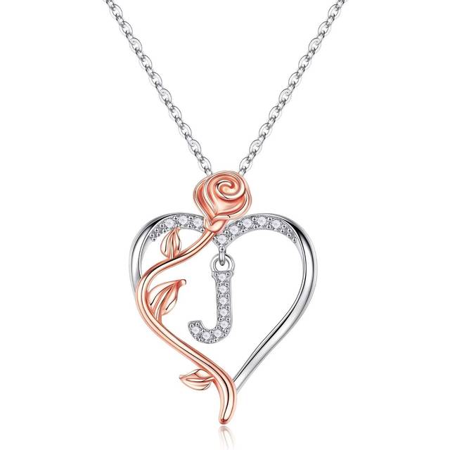Mothers Day Gifts for Mom - Rose Heart Initial Necklaces for Women Tee