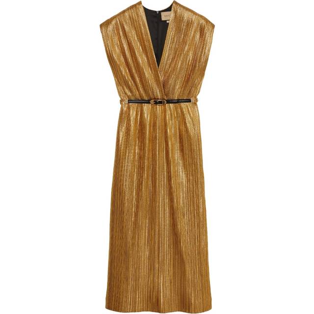 Gucci - Cady lamé midi dress - women - Metallic Fibre - 42 - Gold