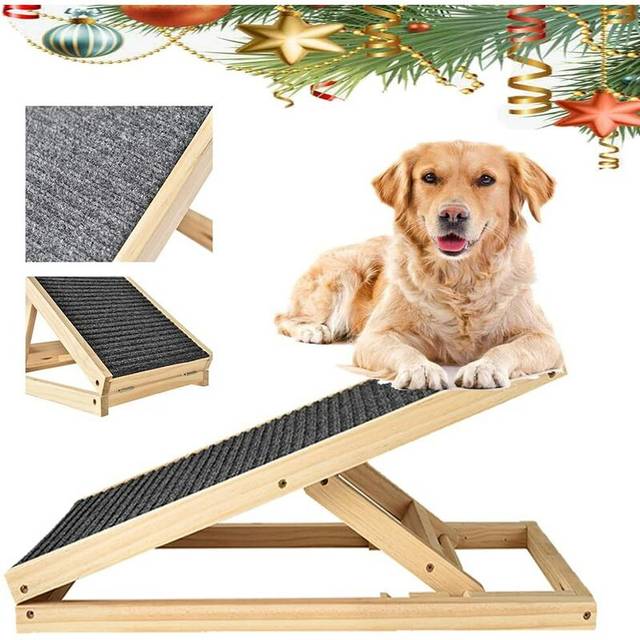 Dayplus - Ramps Dogs Wooden Pet Ramp Car Dog Ladder with Non-slip Carpet Safety Pets Ladder Indoor Dog Ramp -2 Height Adjustable