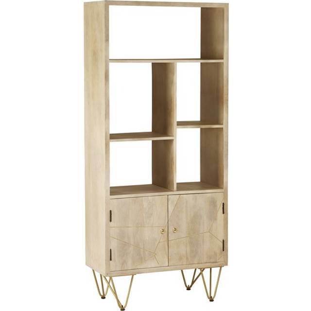 Multi Shelf Bookcase with Doors Dallas Light Mango - Light Wood - Brown