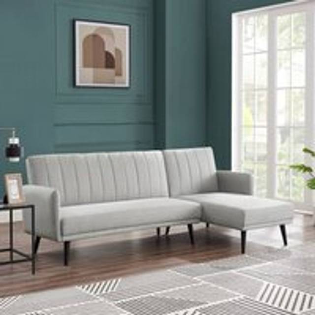 Home Detail Clinton Light Grey Fabric L Shape Sofa Bed, Grey