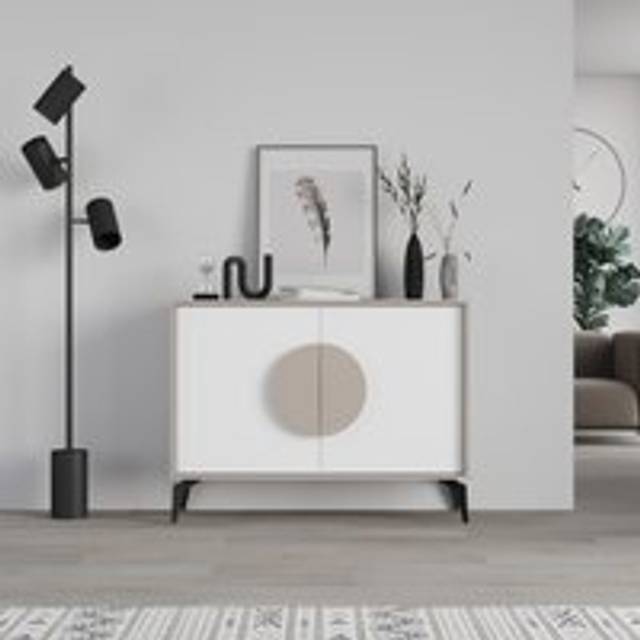 2 Doors Sideboard 'Gora' 4 Metal Legs, Chipboard Handle Storage Unit 110cm - White - 2 Pack