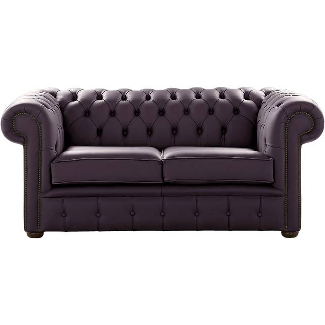 Chesterfield 2 Seater Shelly Amethyst Leather Sofa Settee Bespoke In Classic Style - Purple