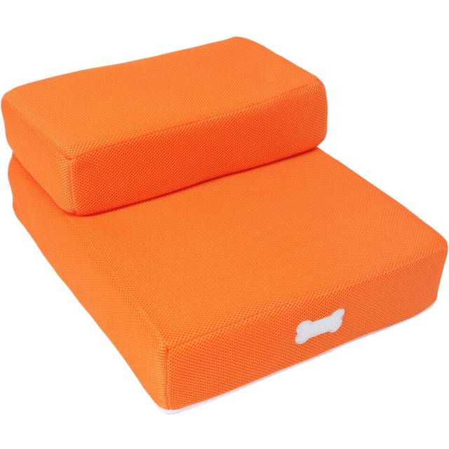(Orange) Pet Stair 2 Step Portable Puppy Dog Cat Soft Indoor Sofa Bed Folding Ramp Ladder Pet Bed