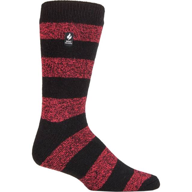 Mens 1 Pair SOCKSHOP Heat Holders 1.6 TOG Lite Striped, Patterned & Argyle Socks Izmir Chunky Stripe Black / Red 6-11 Mens