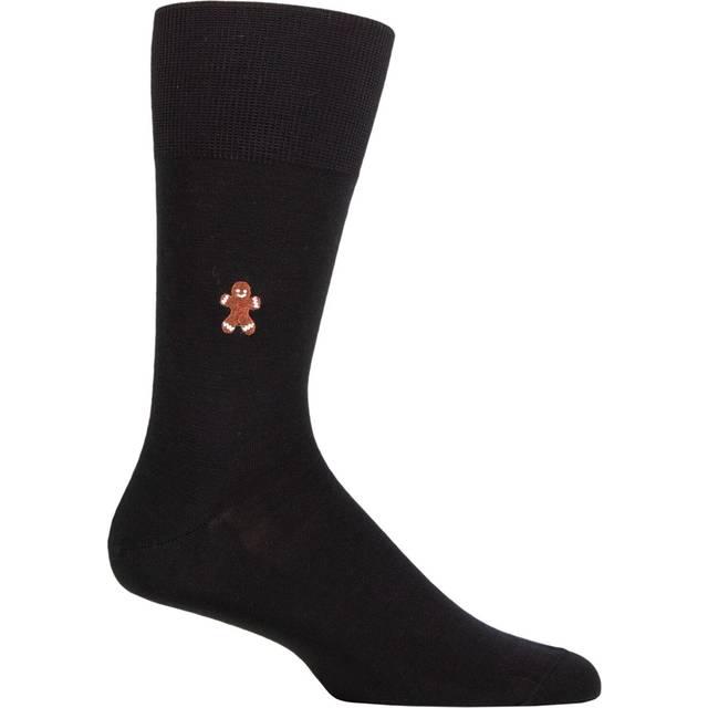 Mens 1 Pair Falke Airport Gingerbread Man Embroidered Wool Cotton Socks Black 7-8 Mens