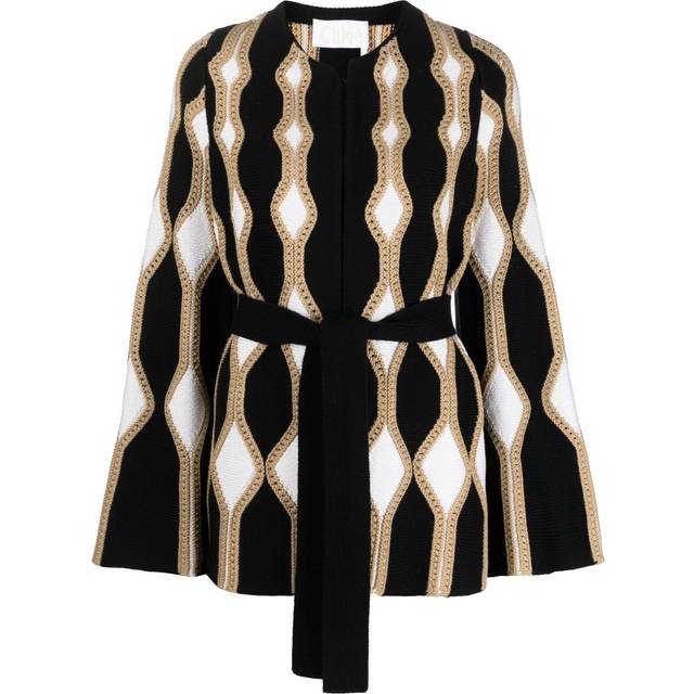 Chloé - intarsia-knit belted cardigan - women - Silk/Wool - S - Black