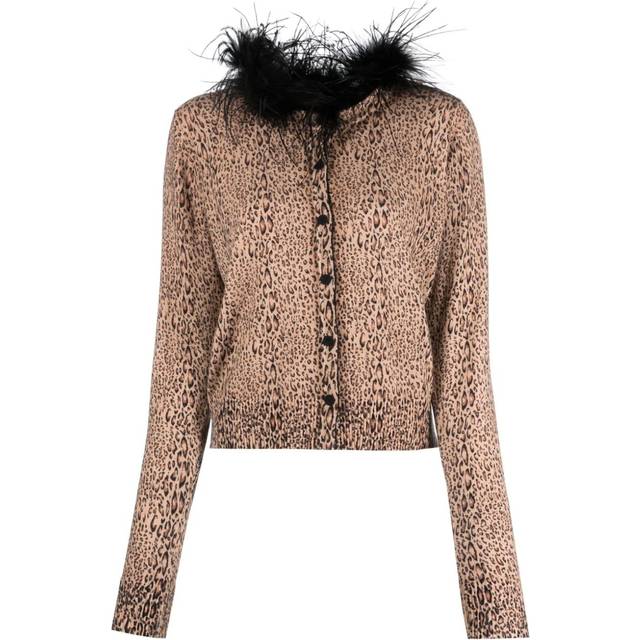 TWINSET - leopard-print feather-detailing cardigan - women - Viscose/Polyamide - M - Brown