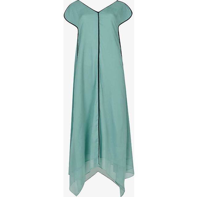 Leem Womens Aqua Quilted-shoulder Contrast-piping Chiffon Midi Dress M - AQUA