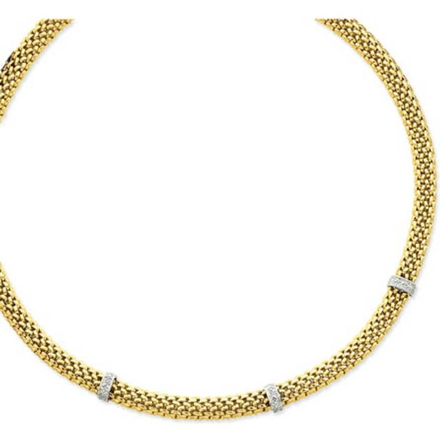 Quality Gold SF607-17 14K 17 in. Two-Tone Completed Polished Diamond & Mesh Necklace - 0.05 Ct