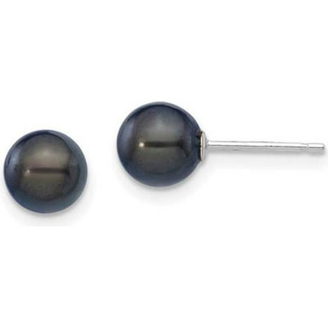 14K White Gold 6-7 mm Round Black Saltwater Akoya Earrings