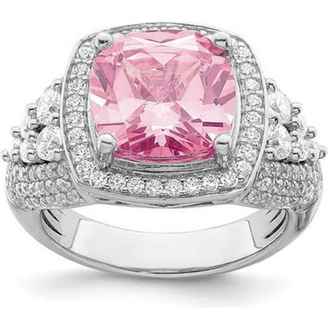 Sterling Silver Rhodium-Plated White & Pink CZ Ring - Size 6