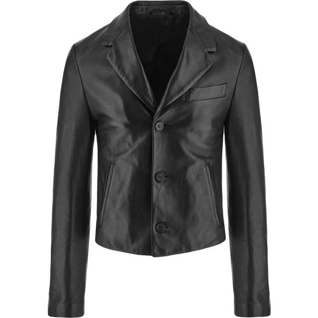 Ferragamo - slim-cut single-breasted leather blazer - men - Nappa Leather/Rayon - 48 - Black