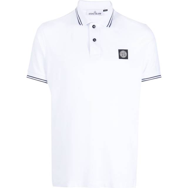 Stone Island - stripe-trim piqué polo shirt - men - Cotton/Elastane - L - White
