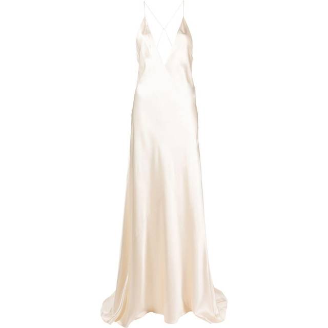 Saint Laurent - silk maxi dress - women - Silk - 34 - Neutrals