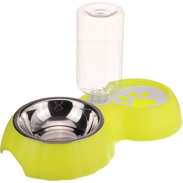 (Green) Automatic Feeders Cat Bowl Dog Water Feeder Bowl Cat Drinking Fountain Food Water Dispenser