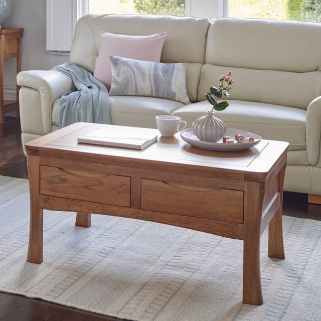 Handmade 100% Solid Rustic Oak Coffee Tables - 4 Drawer Coffee Table - Orrick Range - Oak Furnitureland