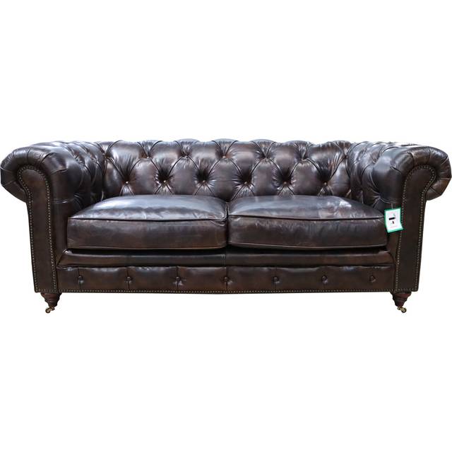 Earle Grande 2 Seater Chesterfield Tobacco Brown Real Leather Sofa