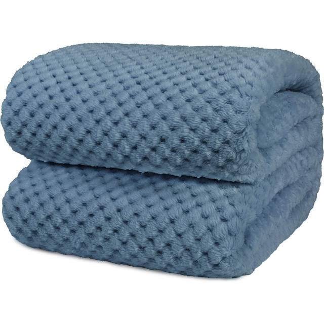 PAVILIA Dusty Blue Throw Blanket for Couch  Twin Bed  Soft Fleece Throws for Sofa Chair  Fuzzy Waffle Textured Blanket  Cozy Warm Lightweigh