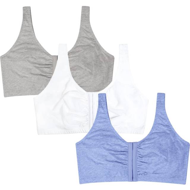 Fruit of the Loom Women's Front Closure Cotton Bra  Blue Gem Heather/White/Grey 3-Pack  46