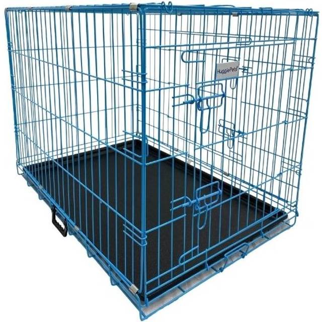 HugglePets Pink / Blue Dog Cage with Plastic Tray - Blue, X-Small