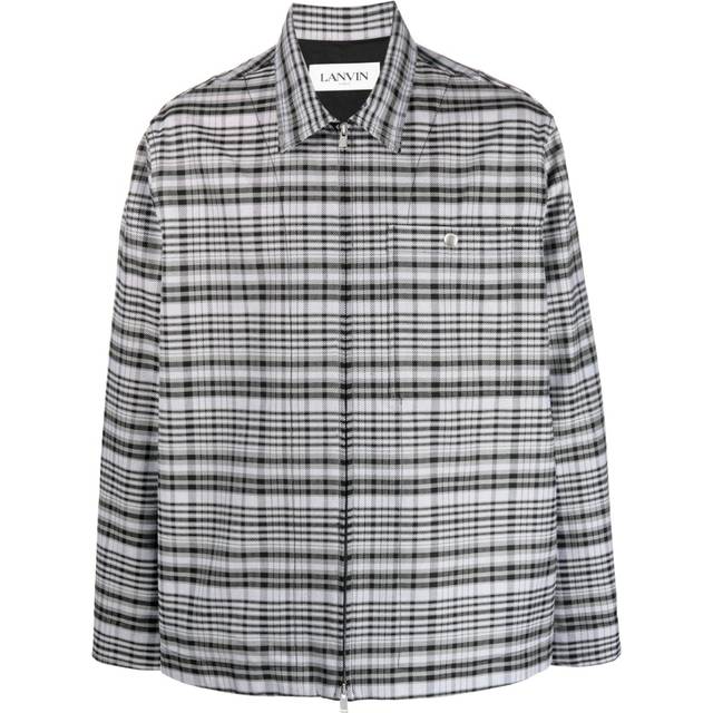 Lanvin - zip-up checked jacket - men - Wool/Cotton/Cotton - 50 - Grey