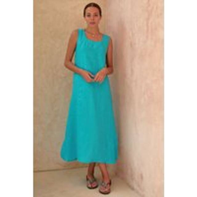 Becky Premium Linen Midi Dress | Turquoise - Blue