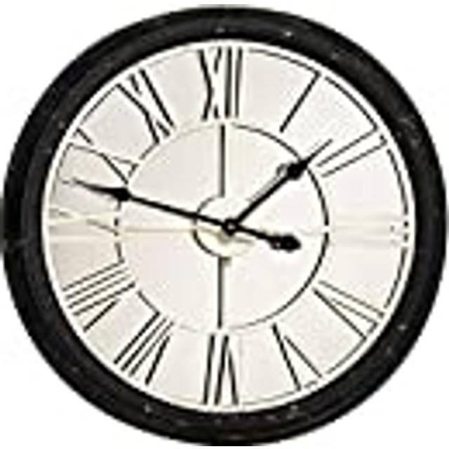 62Cm Dia Black/Cream Rustic Wall Clock W/Roman Numerals