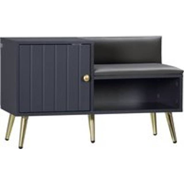 HOMCOM Shoe Bench with Storage, Shoe Cabinet with Seating Cushion, Open Compartment and Table Top for Entryway, Hallway, Grey Aosom UK