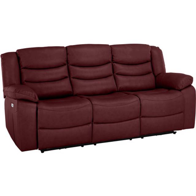 Burgundy Leather Sofas - 3 Seater Electric Recliner Sofa - Marlow Range - Oak Furnitureland