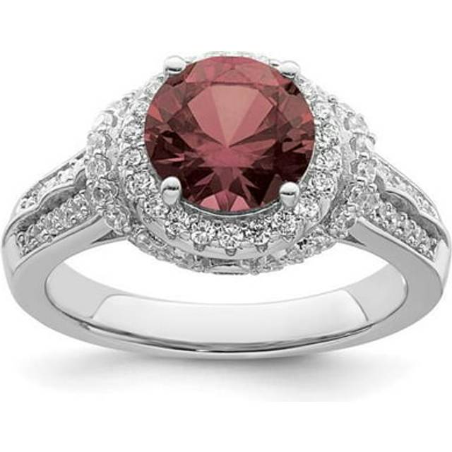 Sterling Silver Rhodium-Plated Smoky Pink & White CZ Ring - Size 6